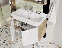 Тумба под раковину Aquaton Сканди Doors 80 Белый глянец Дуб рустикальный арт-1A282901SDZ90 — фото 5, Тумбы под раковину