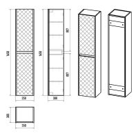 Шкаф пенал Brevita Chester 35 подвесной Серый матовый Дуб Чарльстон темно-коричневый арт-CHE-05035-4950По — фото 9, Пеналы для ванной комнаты