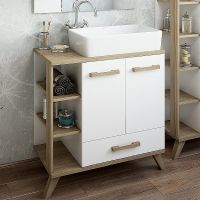 Тумба с раковиной Sanflor Ингрид 80 Белая Вяз швейцарский арт-С12474 — фото 1, Тумбы с раковиной