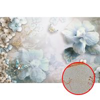 Фреска Ortograf 3D 6654 Фактура бархат золото FX-G Флизелин (2,95*1,96) Голубой/Бежевый, Цветы арт-6654 (бархат золото FX-G) — фото 1, Фрески