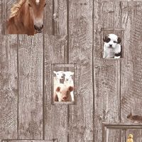 Обои детские AS Creation Little Stars Винил на флизелине (0,53*10,05) Коричневый, Животные арт-35842-2 — фото 1, Обои для стен