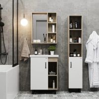 Шкаф пенал Onika Тимбер 30.01 Белый матовый Дуб сонома арт-403066 — фото 3, Пеналы для ванной комнаты