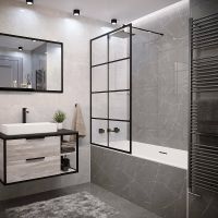 Шторка на ванну Grossman 100x150 профиль Черный стекло прозрачное арт-GR-105100BLACK — фото 1, Неподвижные шторки для ванной