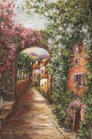 Фреска Ortograf Городской пейзаж живопись 7600 Фактура бархат FX Флизелин (1,8*2,7) Оранжевый/Зеленый/Розовый, Город/Цветы/Живопись арт-7600 (бархат FX) — фото 2, Фрески