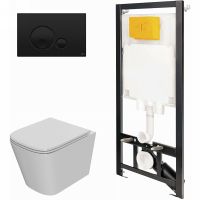 Комплект унитаза с инсталляцией Point Ника с сиденьем Микролифт и Черной матовой клавишей смыва арт-886914GBO3+PN41081 — фото 1, Комплекты унитаз + инсталляция