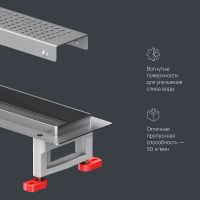 Душевой лоток AM.PM MasterFlow 50 с решеткой Хром матовый Cut Gradient арт-W01SC-P11-050-01SB — фото 15, Душевые лотки