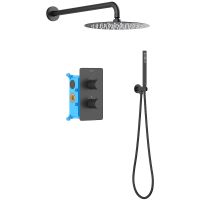 Душевая система Aquatek Европа с термостатом Черная матовая арт-AQ1376MB — фото 1, Встраиваемые душевые комплекты