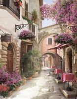 Фреска Ortograf Городской пейзаж 33537 Фактура бархат FX Флизелин (2,1*2,7) Бежевый/Розовый, Город/Цветы арт-33537 (бархат FX) — фото 2, Фрески