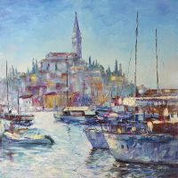 Фреска Ortograf Городской пейзаж живопись 8054 Фактура флок FLK Флизелин (2,7*2,7) Голубой/Синий, Город/Пейзаж/Живопись арт-8054 (флок FLK) — фото 2, Фрески