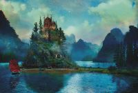 Фреска Ortograf Замки 7005 Фактура бархат FX Флизелин (4*2,7) Синий/Зеленый, Замки/Горы/Пейзаж арт-7005 (бархат FX) — фото 2, Фрески