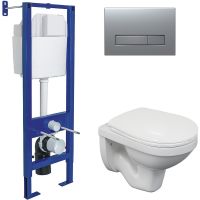 Комплект унитаза Berges Gamma с инсталляцией Atom Line с сиденьем Микролифт и клавишей смыва Хром матовый арт-043339 — фото 1, Комплекты унитаз + инсталляция