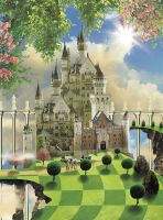 Фреска детская Ortograf Сказочная страна 30780 Фактура флок FLK Флизелин (2*2,7) Бежевый/Голубой/Зеленый, Замки арт-30780 (флок FLK) — фото 2, Фрески