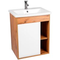 Тумба под раковину VIANT Бостон 60 подвесная Белая Дуб Вотан арт-VBOS60CO-T1STP — фото 1, Тумбы под раковину