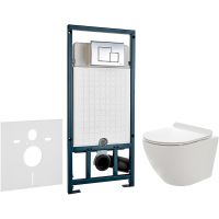 Комплект унитаза AQUAme AQM2002 с сиденьем Микролифт и инсталляцией WeltWasser WW Marberg 507 10000005949+10000005953 с клавишей смыва Хром глянцевый арт-AQM2002+10000005949+10000005953 — фото 1, Комплекты унитаз + инсталляция