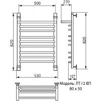 Водяной полотенцесушитель Ника Trapezium ЛТ (Г2) ВП 80/50 с полкой Хром арт-ЛТ Г2 ВП 80/50 — фото 4, Водяные полотенцесушители