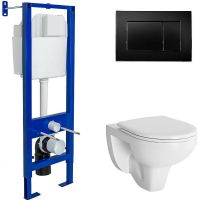 Комплект унитаза с инсталляцией Berges Atom с сиденьем Микролифт и Черной клавишей смыва арт-042431 — фото 1, Комплекты унитаз + инсталляция