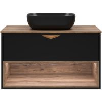 Тумба под раковину Brevita Bergen 90 подвесная Черная матовая Дуб Галифакс олово арт-BER-07090-19-02-1Я — фото 2, Тумбы под раковину