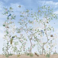 Фреска Ortograf Chinoiserie 33947 Фактура флок FLK Флизелин (2,7*2,7) Голубой/Зеленый, Цветы/Птицы арт-33947 (флок FLK) — фото 2, Фрески