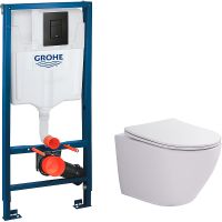 Комплект унитаза WellWant Aura WWU01122W с инсталляцией Grohe Rapid SL 38811KF0 с сиденьем Микролифт и Черной матовой клавишей смыва арт-WWU01122W+38811KF0 — фото 1, Комплекты унитаз + инсталляция