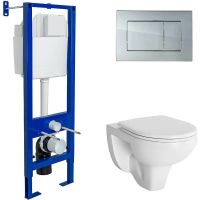 Комплект унитаза с инсталляцией Berges Atom с сиденьем Микролифт и клавишей смыва Хром глянецевый арт-042429 — фото 1, Комплекты унитаз + инсталляция