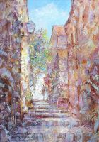 Фреска Ortograf Городской пейзаж живопись 8084 Фактура флок FLK Флизелин (1,9*2,7) Голубой/Розовый, Город/Абстракция/Живопись арт-8084 (флок FLK) — фото 2, Фрески