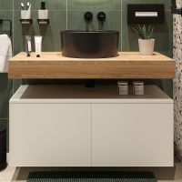 Комплект мебели для ванной STWORKI Ольборг 100 подвесная Белая матовая Дуб французский арт-487255 — фото 2, Комплекты мебели для ванной