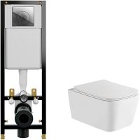 Комплект унитаза WellWant Tesoro WWU01111W с инсталляцией Cersanit Black 35 S-IN-BLACK-Cg-w с сиденьем Микролифт и клавишей смыва Хром арт-WWU01111W+S-IN-BLACK-Cg-w — фото 1, Комплекты унитаз + инсталляция