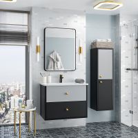 Тумба с раковиной Brevita 50 Shades of Grey Кристиан 80 подвесная Черная матовая Серая матовая арт-УТ000014240 — фото 8, Тумбы с раковиной