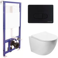 Комплект унитаза SantiLine SL-5005 с инсталляцией Berges Novum D5 040235 с сиденьем Микролифт и Черной матовой клавишей смыва арт-SL-5005+040235 — фото 1, Комплекты унитаз + инсталляция