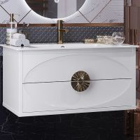 Тумба под раковину Opadiris Ибица 90 подвесная Белая глянцевая Золото арт-00-00007080 — фото 1, Тумбы под раковину