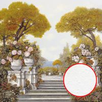 Фреска Ortograf Городской пейзаж живопись 11692 Фактура бархат FX Флизелин (2,7*2,7) Зеленый/Голубой/Белый, Город/Цветы/Деревья арт-11692 (бархат FX) — фото 1, Фрески