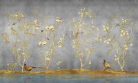 Фреска Ortograf Silver&Gold 32821 Фактура флок FLK Флизелин (4,5*2,7) Серый/Бежевый, Деревья/Цветы/Птицы арт-32821 (флок FLK) — фото 2, Фрески