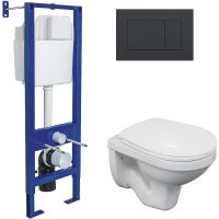 Комплект унитаза Berges Gamma с инсталляцией Atom с сиденьем Микролифт и Черной SoftTouch клавишей смыва арт-043338 — фото 1, Комплекты унитаз + инсталляция