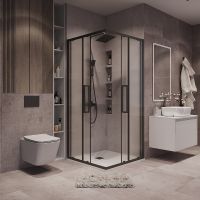 Душевой уголок Grossman Cosmo 100х100 профиль Черный матовый стекло шиншилла арт-300.K33.02.1010.21.02 — фото 2, Квадратные душевые уголки