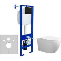 Комплект унитаза Ceruttispa Orlter Aria Tornado CT9955 с инсталляцией Berges Atom 410 040340 с сиденьем Микролифт и Черной матовой клавишей смыва арт-9955+040340 — фото 1, Комплекты унитаз + инсталляция