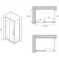 Душевой уголок Abber Schwarzer Diamant 180x60 профиль Черный стекло прозрачное арт-AG30180BH-S60B — фото 5, Прямоугольные душевые уголки