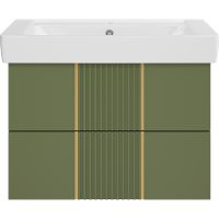 Тумба с раковиной Brevita Vega 80 подвесная Зеленая матовая Золото арт-УТ000022676 — фото 2, Тумбы с раковиной