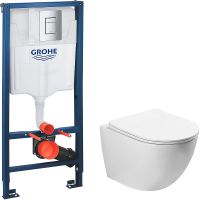 Комплект унитаза SantiLine SL-5005 с инсталляцией Grohe Rapid SL 38772001 с сиденьем Микролифт и клавишей смыва Хром арт-SL-5005+38772001 — фото 1, Комплекты унитаз + инсталляция