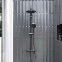 Товар: Душевая система Damixa Jupiter с термостатом Черная матовая арт-977800300 - фото 3 Душевая система Damixa Jupiter с термостатом Черная матовая арт-977800300 — фото 3, Душевые стойки