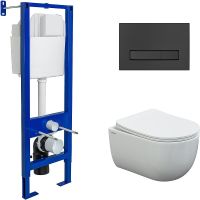 Комплект унитаза Berges Ventas с инсталляцией Atom Line с сиденьем Микролифт и Черной Soft touch клавишей смыва арт-043306 — фото 1, Комплекты унитаз + инсталляция