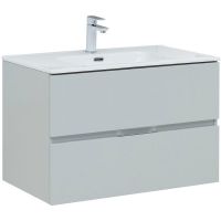 Тумба под раковину Aquanet Алвита New 80 подвесная Серая матовая арт-277516 — фото 1, Тумбы под раковину