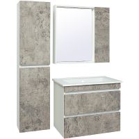 Зеркало со шкафом Runo Манхэттен 75 Серый бетон Белое арт-00-00001017 — фото 3, Зеркальные шкафы в ванную