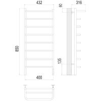 Электрический полотенцесушитель Terminus Полка П8 400х850 с полкой Хром арт-4670078531445 — фото 4, Электрические полотенцесушители