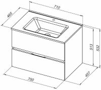 Тумба под раковину Aquanet Алвита New 70 подвесная Серая матовая арт-303907 — фото 9, Тумбы под раковину