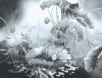 Фреска Ortograf Grafika Natura 31542 Фактура бархат FX Флизелин (3,5*2,7) Черный/Голубой, Цветы/Абстракция арт-31542 (бархат FX) — фото 2, Фрески