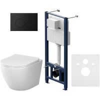 Комплект унитаза с инсталляцией AM.PM Like с сиденьем Микролифт и Черной матовой клавишей смыва арт-IS49038.801900 — фото 1, Комплекты унитаз + инсталляция