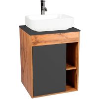 Тумба под раковину VIANT Бостон 56 подвесная Графит матовый Дуб Вотан арт-VBOS56NG-T1STP — фото 1, Тумбы под раковину