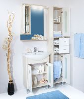 Зеркало со шкафом Бриклаер Бали 62 L с подсветкой Светлая лиственница Белое глянцевое арт-4627125411991 — фото 5, Зеркальные шкафы в ванную