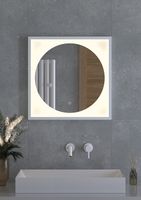 Зеркало Defesto Eclipce 60х60 с подсветкой 12W-3000К/в багетной раме/Сенсорный выключатель/Теплый белый свет/Белая рама арт-DF 2236S — фото 2, Зеркала в ванную комнату