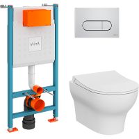 Комплект унитаза с инсталляцией Vitra Zentrum Round с сиденьем Микролифт и клавишей смыва Хром глянцевый арт-9879B003-7200 — фото 1, Комплекты унитаз + инсталляция